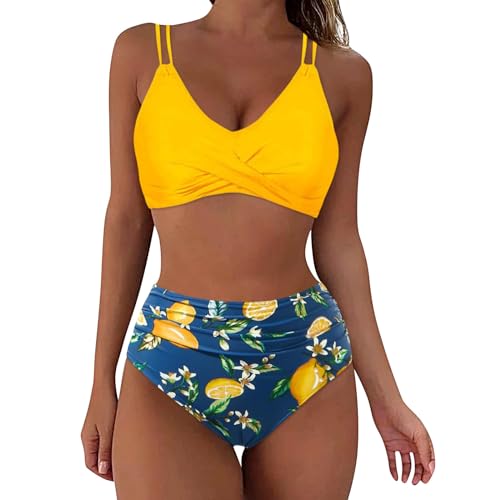 Generisch Damen Bikini Set Rüschen One Shoulder Bikini High Waist Bauchweg Bademode Zweiteiliger Badeanzug Grün Minimizer Bikini Bikini Set Damen von Generisch