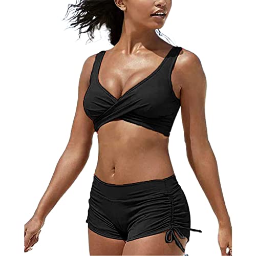 Generisch Damen Bikini Set U Ausschnitt Rückenfrei Bandeau Bikini Bademode Cut Out Zweiteiliger Badeanzug Swimsuit Badeanzug Mit Langer Hose Damen Push Up Bikini Set von Generisch