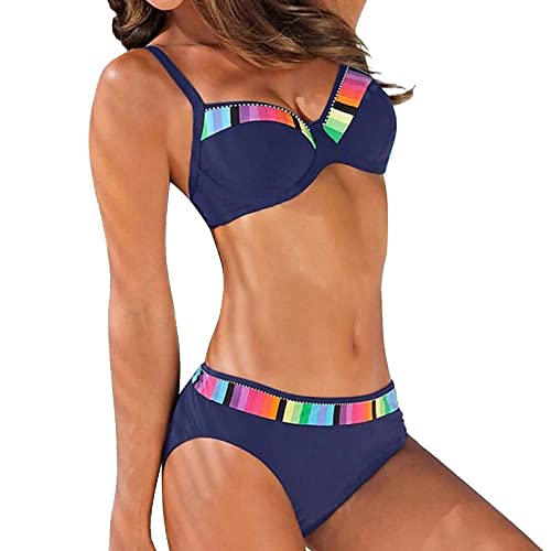 Generisch Damen Bikini Set V Ausschnitt Bralette Bikini Bademode Mid Waist Blumenmuster Zweiteiliger Badeanzug Swimsuit Bauchweg Badeanzug Bikini Damen Set Tanga von Generisch
