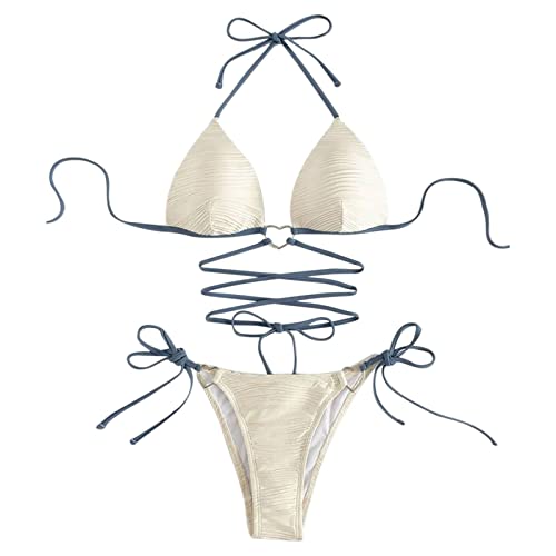 Generisch Damen Bikini Set Zweiteiliger Badeanzug V Ausschnitt überkreuztes Bikini Bademode Bauchkontrolle High Waist Bikini Sets Swimsuit Push Up Strandbikini Triangel Breites Swimsuit von Generisch