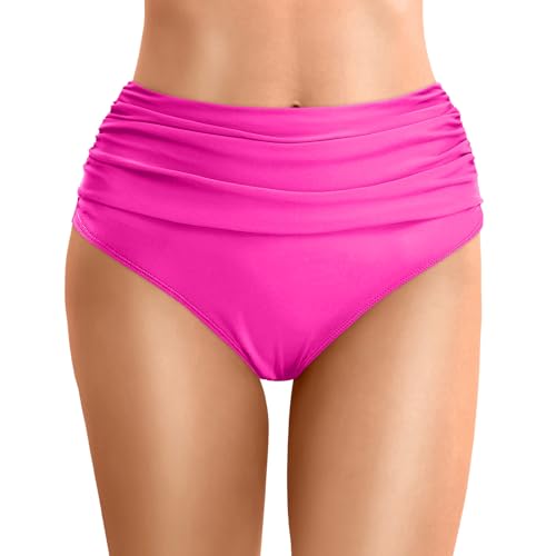 Generisch Damen Bikinihose Badehose High Waist Bikini Slip Unterteil Abdominal Kontrolle Bauchweg Klassische Hotpants Bikinishorts Schwimmhose(Weiß, S) von Generisch