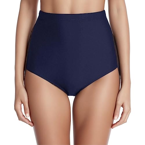 Generisch Damen Bikinihose Hohe Taille Ruched Bauchweg Schwimmhose Bademode Schwimmshorts Strand Wassersport Bikinishorts Unterhosen(Blau, M) von Generisch