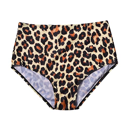 Generisch Damen Bikinihose Ruched Bauchweg High Waist Bademode Bikini Slip Unterteil Leopardenmuster Hotpants Schwimmshorts(Braun, M) von Generisch