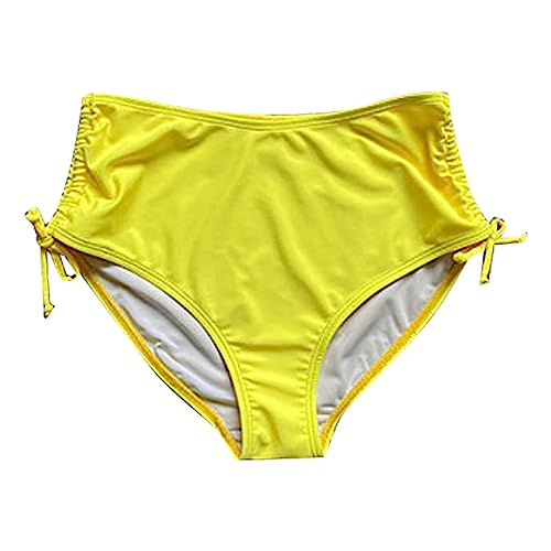 Generisch Damen Bikinihose seitlich zum Binden Hüftslip Bikini Hotpants Retro Ruched Bauchweg Schwimmshorts Unterhosen Bademode Schwimmen Unterteil Bikini-Hose(Gelb, L) von Generisch