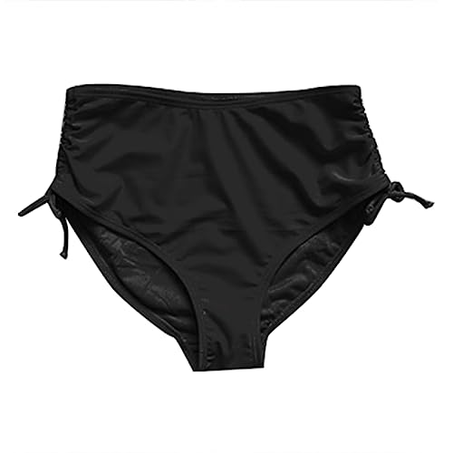 Generisch Damen Bikinihose seitlich zum Binden Hüftslip Bikini Hotpants Retro Ruched Bauchweg Schwimmshorts Unterhosen Bademode Schwimmen Unterteil Bikini-Hose(Schwarz, L) von Generisch