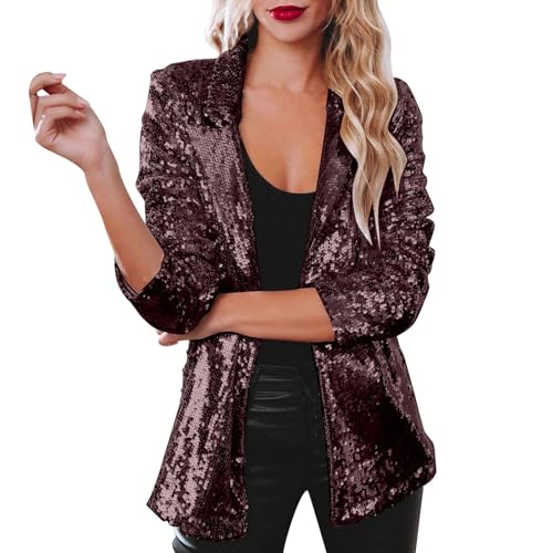 Generisch Damen Blazer Pailletten Jacke Open Front Glitzer Langarm Elegant Festliche Party Cardigan Tailliert Anzugjacke Kurz Oberteile Outwear von Generisch