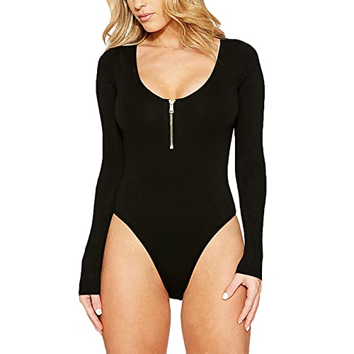 Generisch Damen Body langarm I blickdichter Bodysuit mit Halbkragen für Frauen I Langarm Bodysuit Women GanzköRper Body Damen Weiß Langarm Glitzer Jumpsuit Damen Langarm Elegant von Generisch