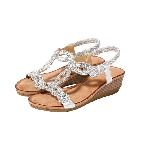 Generisch Damen Bohemian Mode Strass Flache Sandalen Bequem Boho Elegan Offene Freizeitschuhe von Generisch