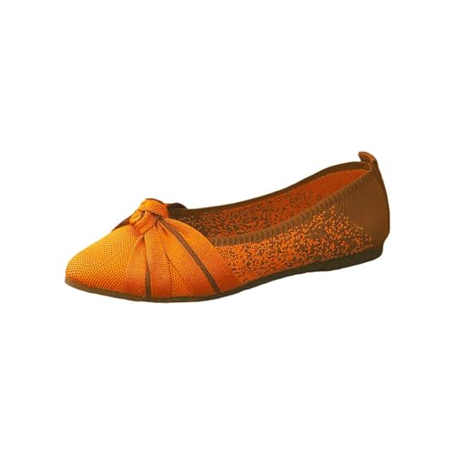 Generisch Damen Bow Ballet Flat Knot Pointed Toe Color Block Slip On Casual Atmungsaktive Strick Wanderschuhe (Orange, 41) von Generisch
