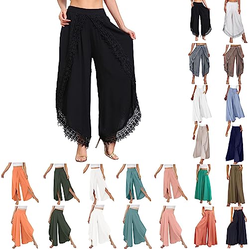 Generisch Damen Breites Bein Hose Sommer Hohe Waist Plissee Hosen Elegante Einfarbig Leicht Hosenrock Sommerhose mit Tasche Freizeithose von Generisch