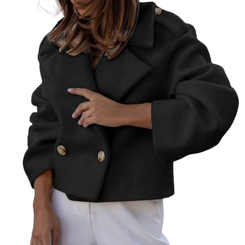 Generisch Damen Cabanjacke Elegante Trenchcoat Locker Wintermantel Kurz Jacke Winter Coat Reverskragen Mantel Einfarbig Outwear Casual Winterjacke Mode Übergangsmantel Weiche Freizeitjacke von Generisch