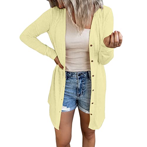 Generisch Damen Cardigan Lang Dünne Jacke Langarm Leichter Cardigan Elegante Schulterjacke Top Leichte Strickjacke Lang mit Taschen und Knöpfen V-Ausschnitt Knopfleiste mit Taschen Casual Top Generisch Damen Cardigan Lang Dünne Jacke Langarm Leichter Cardigan Elegante Schulterjacke Top Leichte Strickjacke Lang mit Taschen und Knöpfen V-Ausschnitt Knopfleiste mit Taschen Casual Top von Generisch