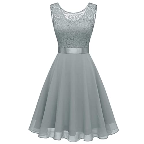 Generisch Damen Cocktailkleid Kurz Abendkleid Elegant Spitzenkleid Chiffon Rundhalsausschnitt Brautkleid Abendkleid Damen von Generisch