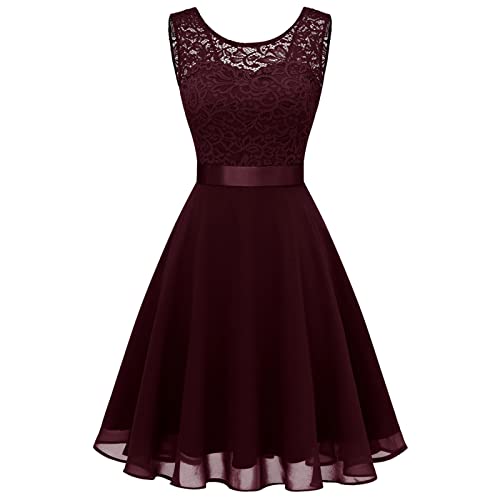 Generisch Damen Cocktailkleid Kurz Abendkleid Elegant Spitzenkleid Chiffon Rundhalsausschnitt Brautkleid Abendkleid Damen Generisch Damen Cocktailkleid Kurz Abendkleid Elegant Spitzenkleid Chiffon Rundhalsausschnitt Brautkleid Abendkleid Damen von Generisch