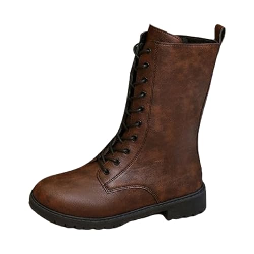 Generisch Damen Cowboy Stiefeletten Schnürung Runde Zehe Chunky Heel Western Kurze Stiefeletten (Coffee, 39) von Generisch