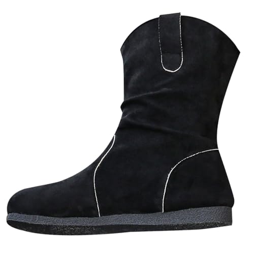 Generisch Damen Cowboy Stiefeletten V-Schnitt Runde Zehe -On Western Kurze Stiefeletten Winter Kleid Schuhe (Black, 41) von Generisch