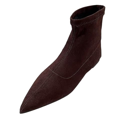 Generisch Damen Dehnbare Stiefeletten Spitze Zehenpartie -On Western Kurze Stiefeletten Winter Kleid Schuhe (Coffee, 38) von Generisch