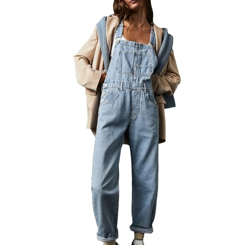 Generisch Damen Denim Latzhose Sommer Oversize Retro Jeanslatzhose Klassischer Jeans Mit Verstellbaren Lockere Passform Lässig baggy Overall Hosen Frauen Beiläufig Jumpsuit von Generisch