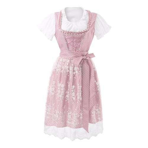 Generisch Damen Dirndl 3 Teilig Midi Trachtenkleid Damens Dirndlkleid mit Spitze Trachtenmode inkl.Dirndlbluse Dirndlschürze Dirndl Samt Damen für Oktoberfest von Generisch