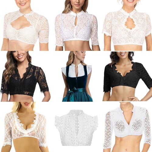 Generisch Damen Dirndlbluse Spitze Trachten Dirndlbluse Kurzarm Oktoberfest Dirndlblusen Halbarm Tracht Bluse Weiß/Schwarz Generisch Damen Dirndlbluse Spitze Trachten Dirndlbluse Kurzarm Oktoberfest Dirndlblusen Halbarm Tracht Bluse Weiß/Schwarz von Generisch