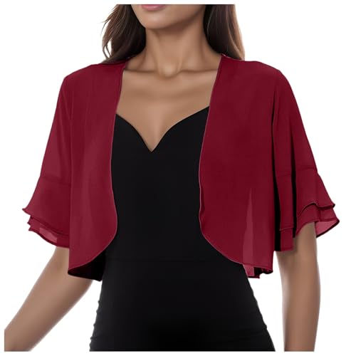 Generisch Damen Elegant Strickjacke Chiffon Kurzarm Lässige Cardigan Festlich Bolero Kurze Leichte Schulterjacke Festliche Transparent Perfekt mit Allerlei Cocktailkleid Abendkleid (M) von Generisch