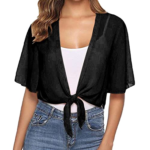 Generisch Damen Elegant Strickjacke Chiffon Kurzarm Lässige Cardigan Festlich Bolero Kurze Leichte Schulterjacke Festliche Transparent Perfekt mit Allerlei Cocktailkleid Abendkleid (XXL) von Generisch