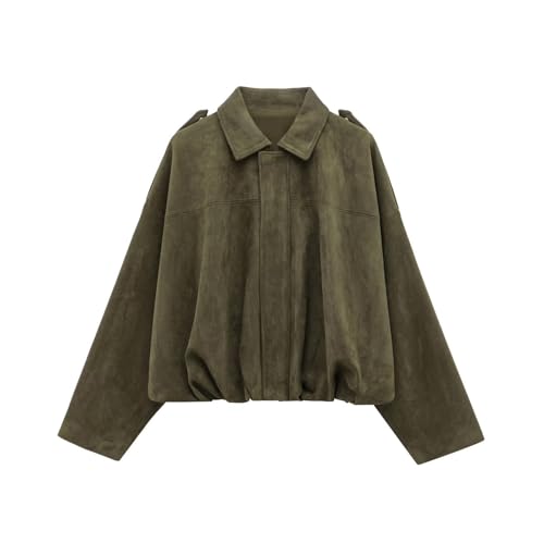 Generisch Damen Faux Wildleder Bomberjacke Reißverschluss Pilot Mantel lässig Revers überdimensioniert lange Ärmel Y2K Oberbekleidung Pilot Mantel Warme Winter Mode Suede Jacket Oversized von Generisch