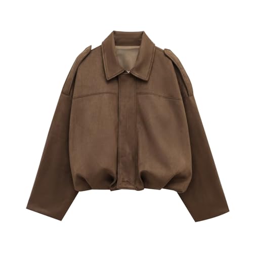 Generisch Damen Faux Wildleder Bomberjacke Reißverschluss Pilot Mantel lässig Revers überdimensioniert lange Ärmel Y2K Oberbekleidung Pilot Mantel Warme Winter Mode Suede Jacket Oversized von Generisch