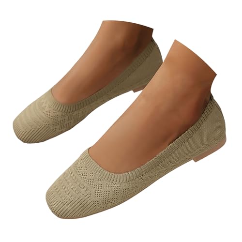 Generisch Damen Flachschuhe Ballerinas Lässige Runde Zeh Weberei Freizeitschuhe Bequeme Komfort Ballerinas Weiches Innenfutter Ballettschuhe Sommerschuhe Mokassins Casual Classic (Khaki, 40.5) von Generisch