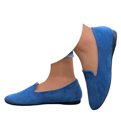 Generisch Damen Flachschuhe Ballerinas Lässige Runde Zeh Wildlederschuhe Freizeitschuhe Bequeme Komfort Ballerinas Weiches Innenfutter Ballettschuhe Sommerschuhe Mokassins Casual Schicke (Blue, 40) von Generisch