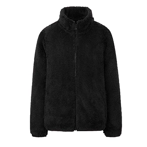 Generisch Damen Fleecejacke Langarm Teddyjacke Mantel Teddy-Fleece Jacken Wintermantel Plüschjacke Plüschjacke mit Kragen Fleece Jacke Angebote Des Tages Heute Schwarz XXL von Generisch