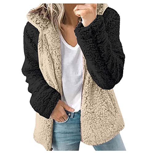 Generisch Damen Fleecejacke Winter Teddy Mantel Warm Flauschig Jacke Dicke Gefüttert Plüschjacke Casual Langarm Wolljacke Kuschelig Einfarbig Winterjacke mit Taschen Teddyjacke Outdoor Wintermantel von Generisch