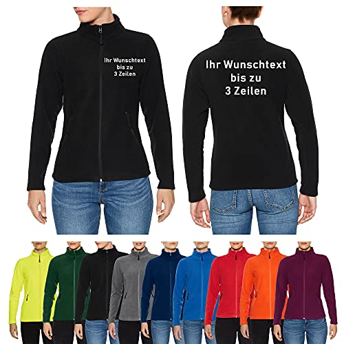 Generisch Damen-Fleecejacke mit Wunschtext auf Brust+Rücken bestickt (Schwarz, S) von Generisch