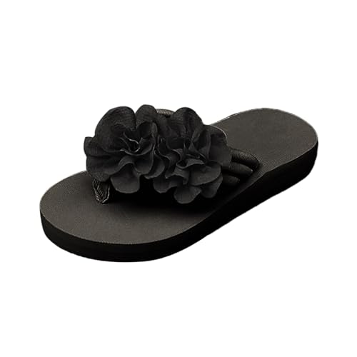 Generisch Damen Flip Flops 2025 |Frauen Sandalen | Blumen Mesh Flache Badelatschen mit Komfortsohle | Leichtgewicht Waschbare Strandlatschen Damen-Slipper| Blümchen-Applikation Reise Sandaletten von Generisch