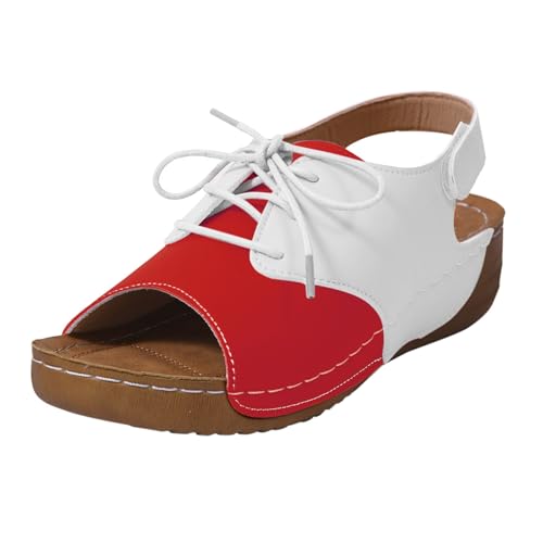 Generisch Damen Flip Flops Sommer Elegant Breite Füße Sandalen mit Arch Support Espadrilles Bequem Strand im Freien Dicke Boden Schuhe Für Freizeit und Alltag (Red, 43) von Generisch