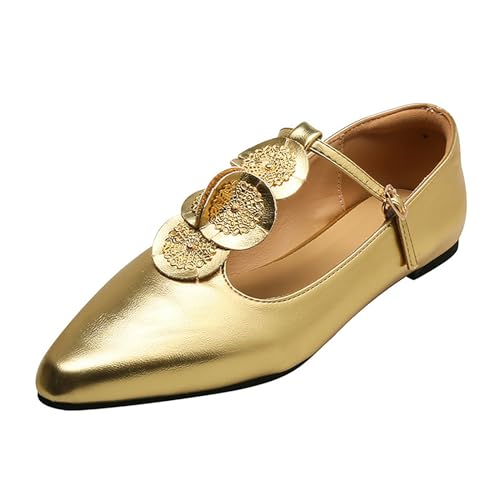 Generisch Damen Freizeit Schuhe Flache Mary Jane Sneakers mit Niedrigem Absatz Stil 2024 Kollektion für Elegante Alltagsschuhe (Gold, 38) von Generisch