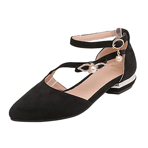 Generisch Damen Freizeit Schuhe Hohles Design Bequeme Low Heel Elegante Perlen Schnalle Modische Strass Akzente Vier Jahreszeiten Schuhe für Damen (Black, 42) von Generisch