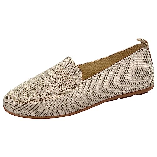 Generisch Damen-Freizeitschuhe, modisch, Muster, einfach, einfarbig, mit flachem Boden, bequem, leicht, atmungsaktiv (Beige, 42) von Generisch