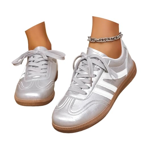 Generisch Damen Freizeitschuhe, modisch, Retro, Leopardenmuster, Plateau, Flache Sneakers, Bequeme Slip-On-Wanderschuhe, leicht, atmungsaktiv, für den Alltag Damenschuhe Stiefeletten (White, 36) von Generisch
