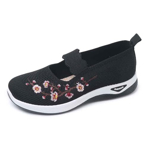 Generisch Damen Freizeitschuhe Atmungsaktiv Besticktes Design Leichte Bequeme Alltagsschuhe (Black, 43) von Generisch