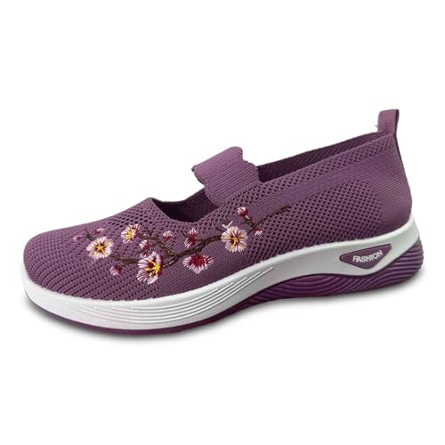 Generisch Damen Freizeitschuhe Atmungsaktiv Besticktes Design Leichte Bequeme Alltagsschuhe (Purple, 40) von Generisch
