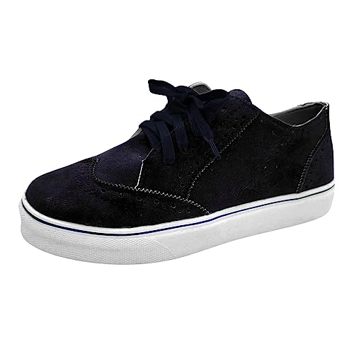 Generisch Damen Freizeitschuhe Bequeme Flache Schnürschuhe Versatile Sommer Runde Spitze Modische Damen Schuhe (Blue, 42) von Generisch