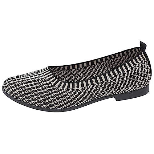 Generisch Damen Freizeitschuhe Flache Ballettschuhe mit runden Zehen waschbare Strickschuhe Bequeme Fußgewölbeunterstützung ideal für Alltag Freizeit (Black, 39) von Generisch