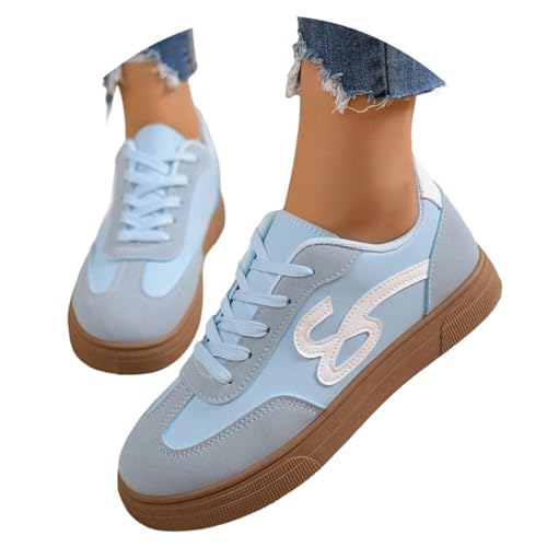 Generisch Damen Freizeitschuhe Modische Sneakers Plateau Slip On Bequeme Wanderschuhe Leichte Atmungsaktive rutschfeste Halbschuhe Für Damen Herbstdesign Damenschuhe Plateau Sneaker (Light Blue, 38) von Generisch