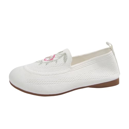 Generisch Damen Freizeitschuhe mit gesticktem Design für Alltag ideal für Jeans bequem stilvoll perfekt für alle Jahreszeiten geschlossene Zehen Flache Sohle (White, 42) von Generisch