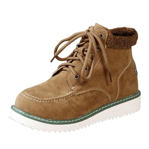 Generisch Damen Freizeitstiefel outdoor,Wadenstiefel für Damen,Einfarbig Plateau Stiefeletten Casual schnürung Cuffed Single Boots High Top Round Toe Front Boots Schuhe von Generisch