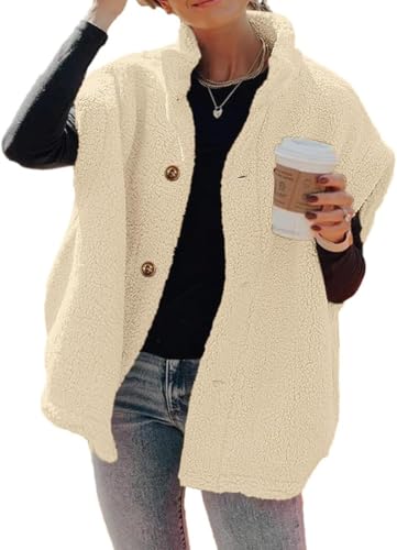 Generisch Damen Fuzzy Fleece Weste Casual Oversized Warm Button Down Sherpa Weste Jacke mit Taschen (Beige,S) von Generisch