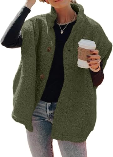 Generisch Damen Fuzzy Fleece Weste Casual Oversized Warm Button Down Sherpa Weste Jacke mit Taschen (Grün,XXL) von Generisch