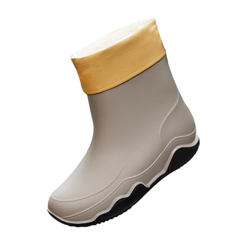 Generisch Damen Gefütterte Stiefel,Regenstiefel für Damen Weite Wade Größe,einfarbige Plateau rutschfeste Short Rain Boots Arbeitsstiefel Garden Rubber Outside Work Schuhe von Generisch