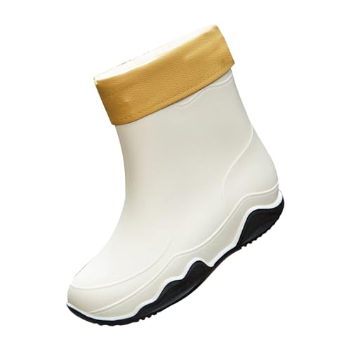 Generisch Damen Gefütterte Stiefel,Regenstiefel für Damen Weite Wade Größe,einfarbige Plateau rutschfeste Short Rain Boots Arbeitsstiefel Garden Rubber Outside Work Schuhe von Generisch